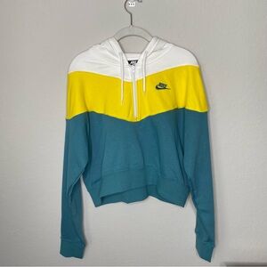 Nike Women's cropped Hoodie with 1/2 zipper - White, Yellow, Teal